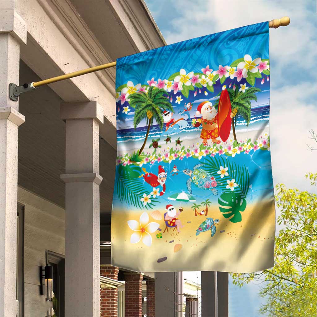 Polynesian Merry Christmas Garden Flag Funny Santa Beach Tropical Plant and Turtle - Polynesian Pride
