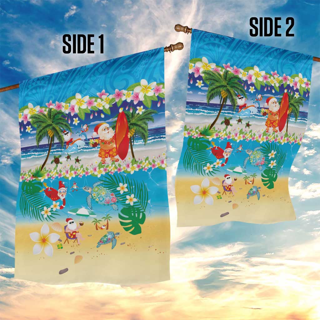 Polynesian Merry Christmas Garden Flag Funny Santa Beach Tropical Plant and Turtle - Polynesian Pride