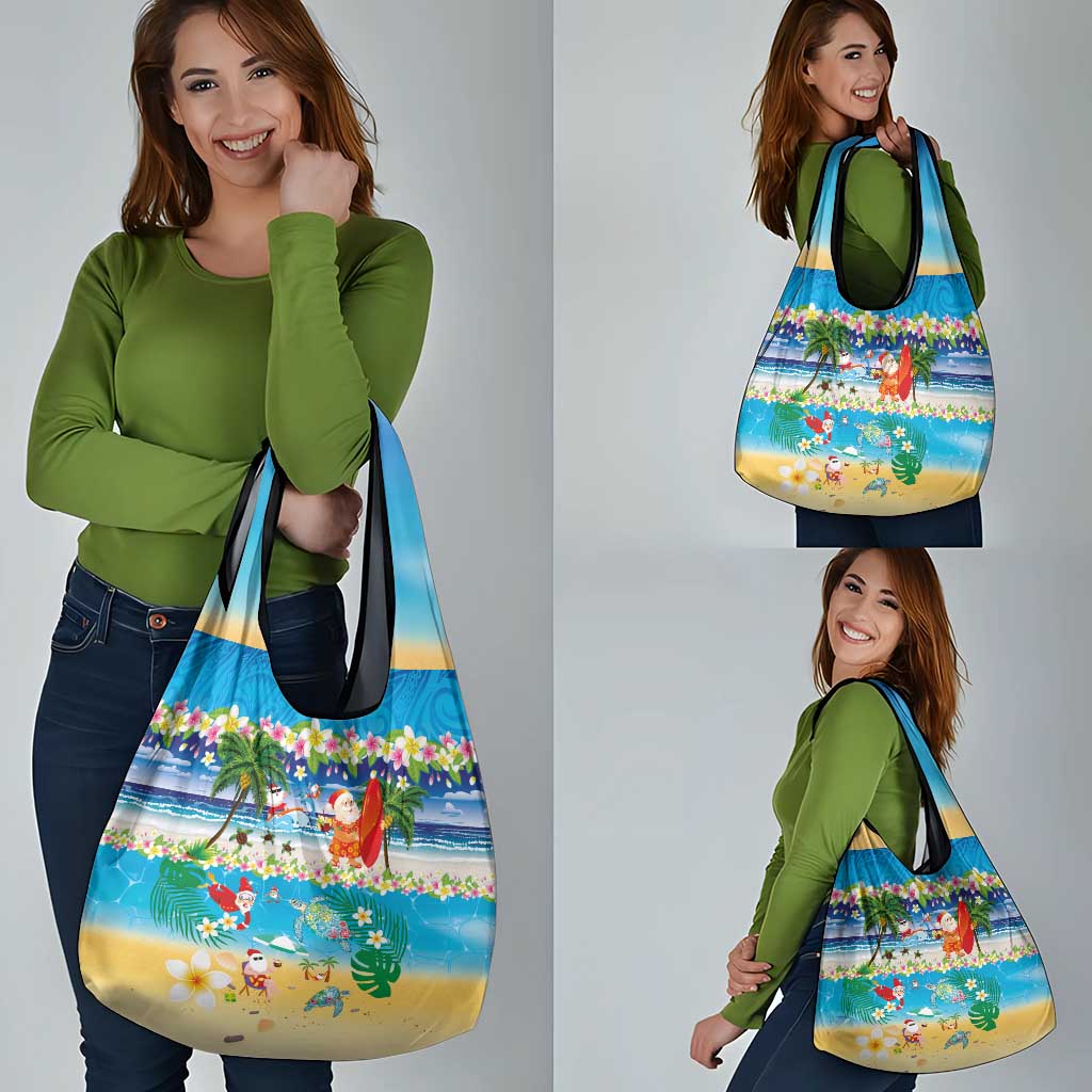 Polynesian Merry Christmas Grocery Bag Funny Santa Beach Tropical Plant and Turtle - Polynesian Pride