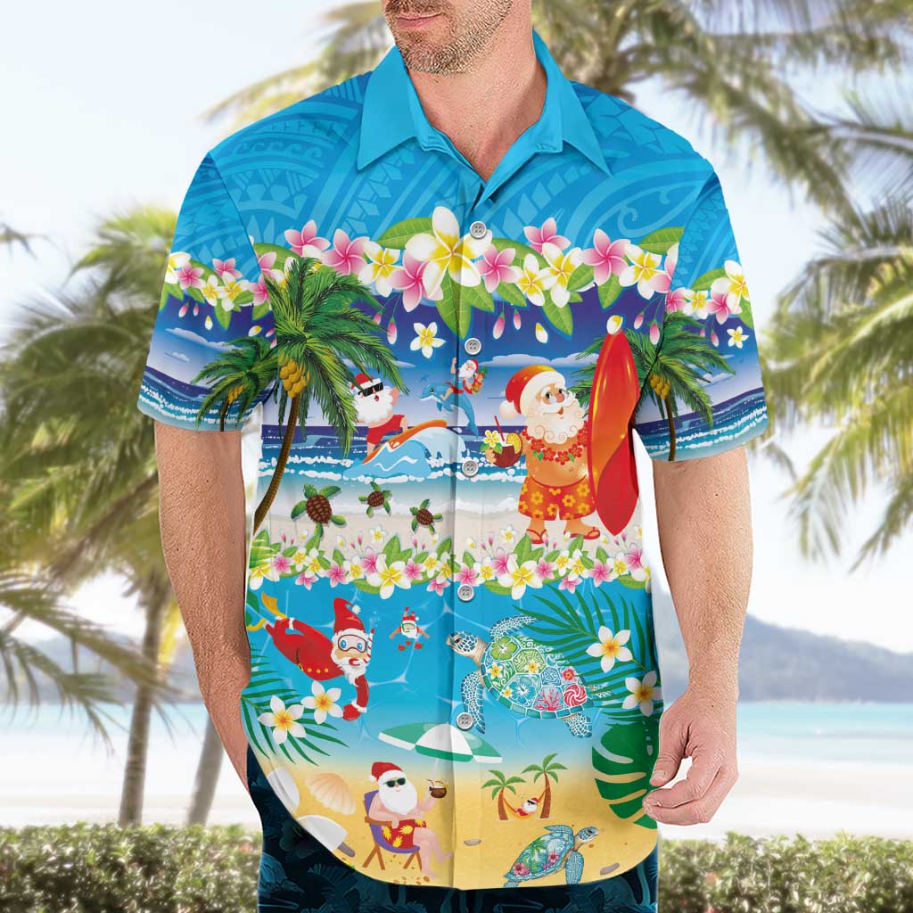 Polynesian Merry Christmas Hawaiian Shirt Funny Santa Beach Tropical Plant and Turtle - Polynesian Pride