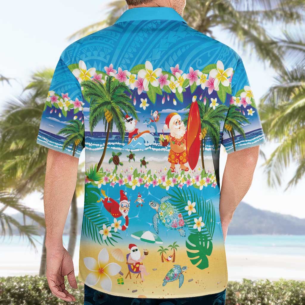 Polynesian Merry Christmas Hawaiian Shirt Funny Santa Beach Tropical Plant and Turtle - Polynesian Pride
