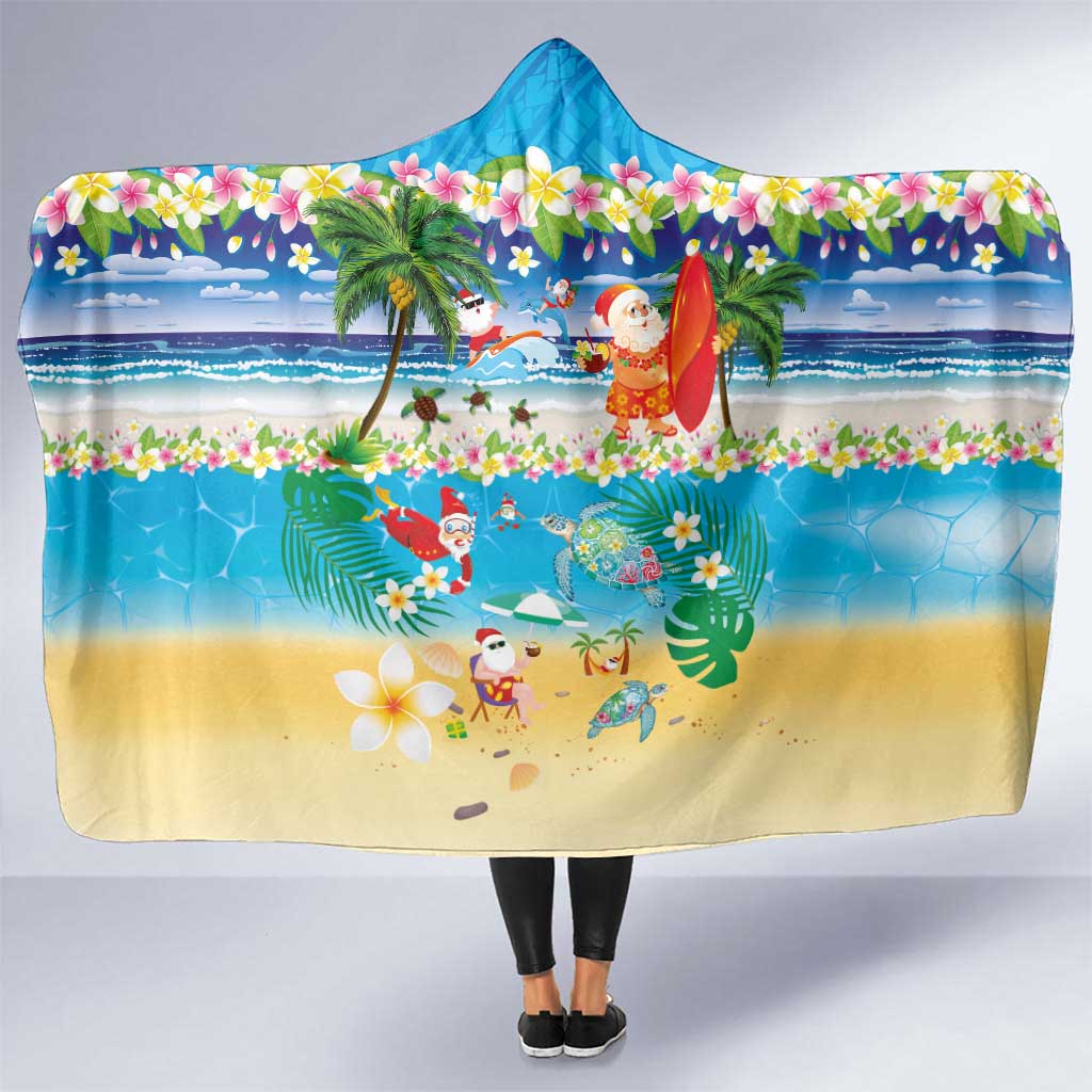 Polynesian Merry Christmas Hooded Blanket Funny Santa Beach Tropical Plant and Turtle - Polynesian Pride