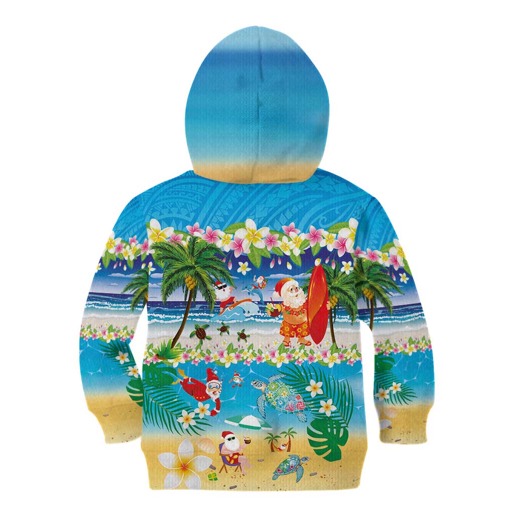 Polynesian Merry Christmas Kid Hoodie Funny Santa Beach Tropical Plant and Turtle - Polynesian Pride