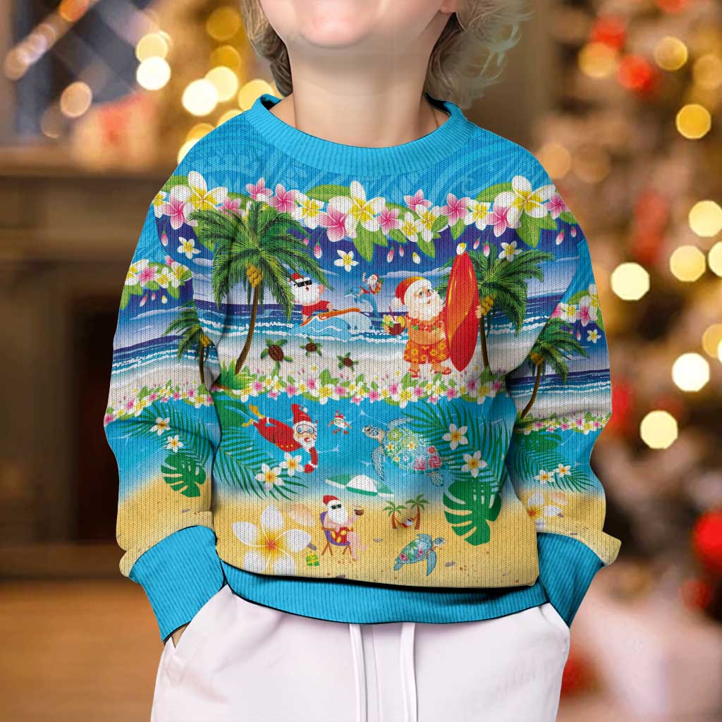 Polynesian Merry Christmas Kid Ugly Christmas Sweater Funny Santa Beach Tropical Plant and Turtle - Polynesian Pride