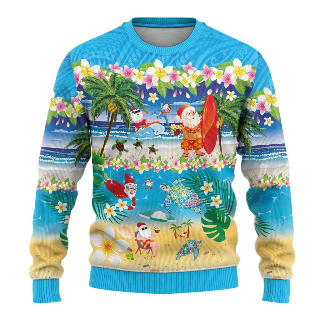 Polynesian Merry Christmas Ugly Christmas Sweater Funny Santa Beach Tropical Plant and Turtle - Polynesian Pride