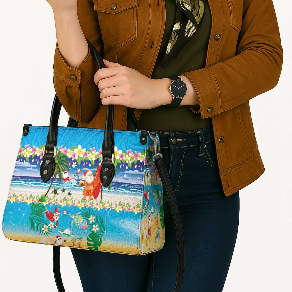 Polynesian Merry Christmas Leather Bag Funny Santa Beach Tropical Plant and Turtle - Polynesian Pride