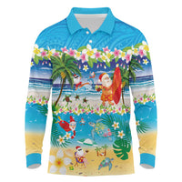 Polynesian Merry Christmas Long Sleeve Polo Shirt Funny Santa Beach Tropical Plant and Turtle - Polynesian Pride