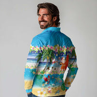 Polynesian Merry Christmas Long Sleeve Polo Shirt Funny Santa Beach Tropical Plant and Turtle - Polynesian Pride