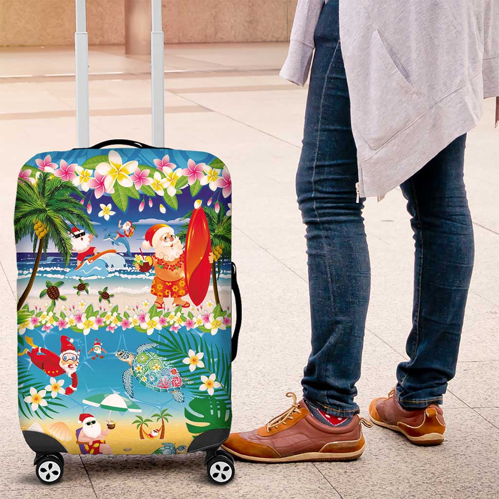 Polynesian Merry Christmas Luggage Cover Funny Santa Beach Tropical Plant and Turtle - Polynesian Pride