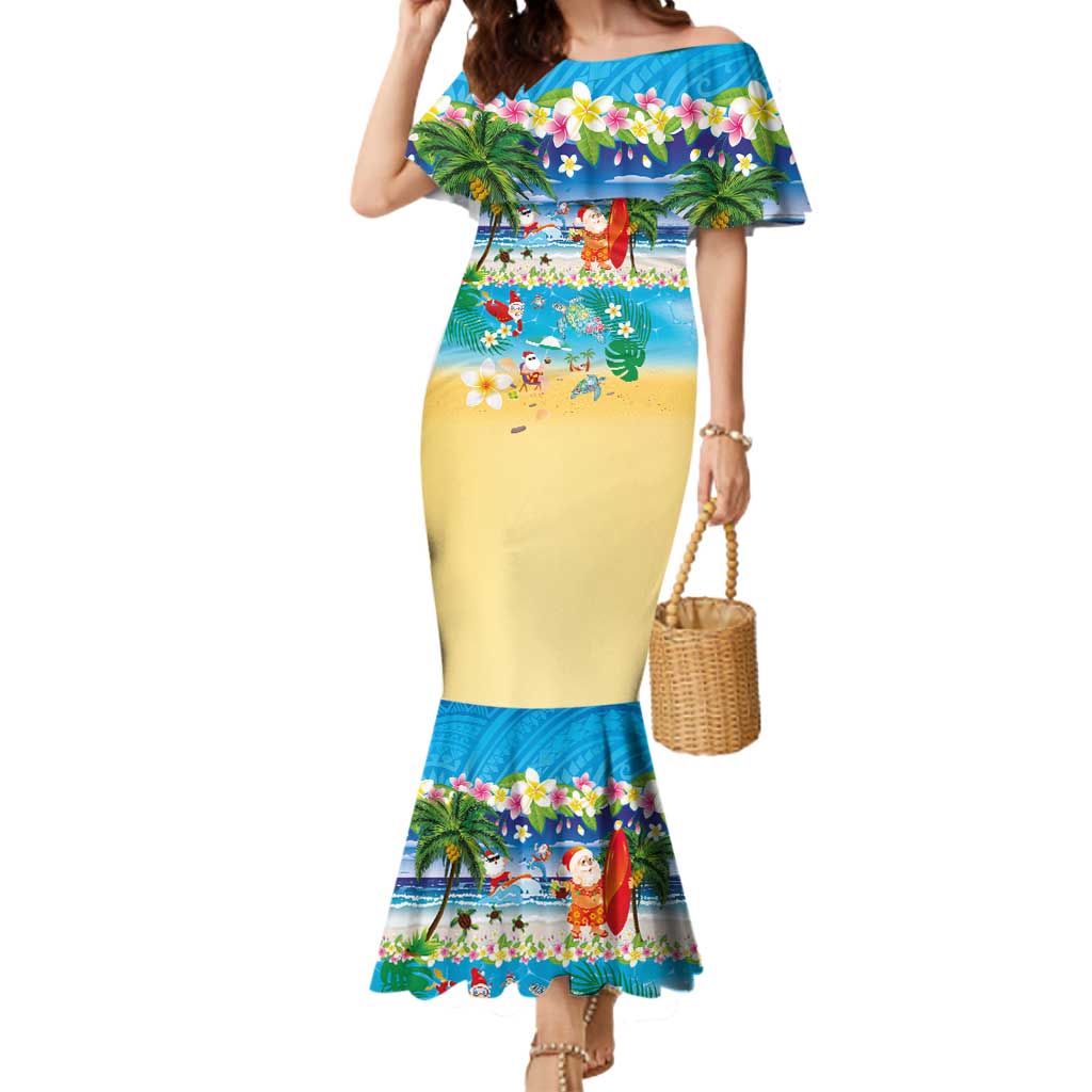 Polynesian Merry Christmas Mermaid Dress Funny Santa Beach Tropical Plant and Turtle - Polynesian Pride