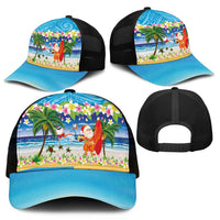 Polynesian Merry Christmas Mesh Trucker Cap Funny Santa Beach Tropical Plant and Turtle - Polynesian Pride