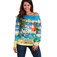 Polynesian Merry Christmas Off Shoulder Sweater Funny Santa Beach Tropical Plant and Turtle - Polynesian Pride