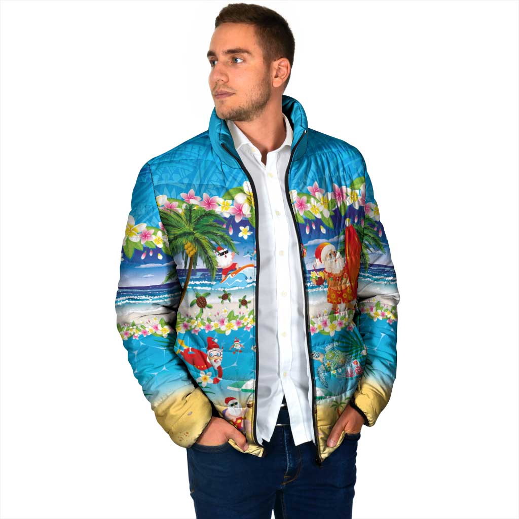 Polynesian Merry Christmas Padded Jacket Funny Santa Beach Tropical Plant and Turtle - Polynesian Pride