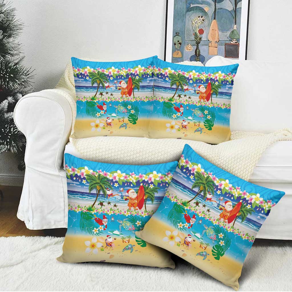 Polynesian Merry Christmas Pillow Cover Funny Santa Beach Tropical Plant and Turtle - Polynesian Pride
