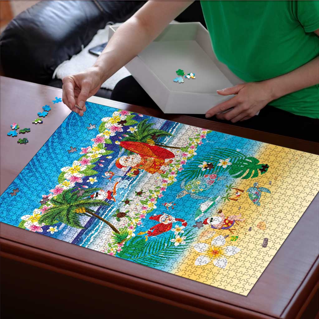 Polynesian Merry Christmas Puzzle Funny Santa Beach Tropical Plant and Turtle - Polynesian Pride