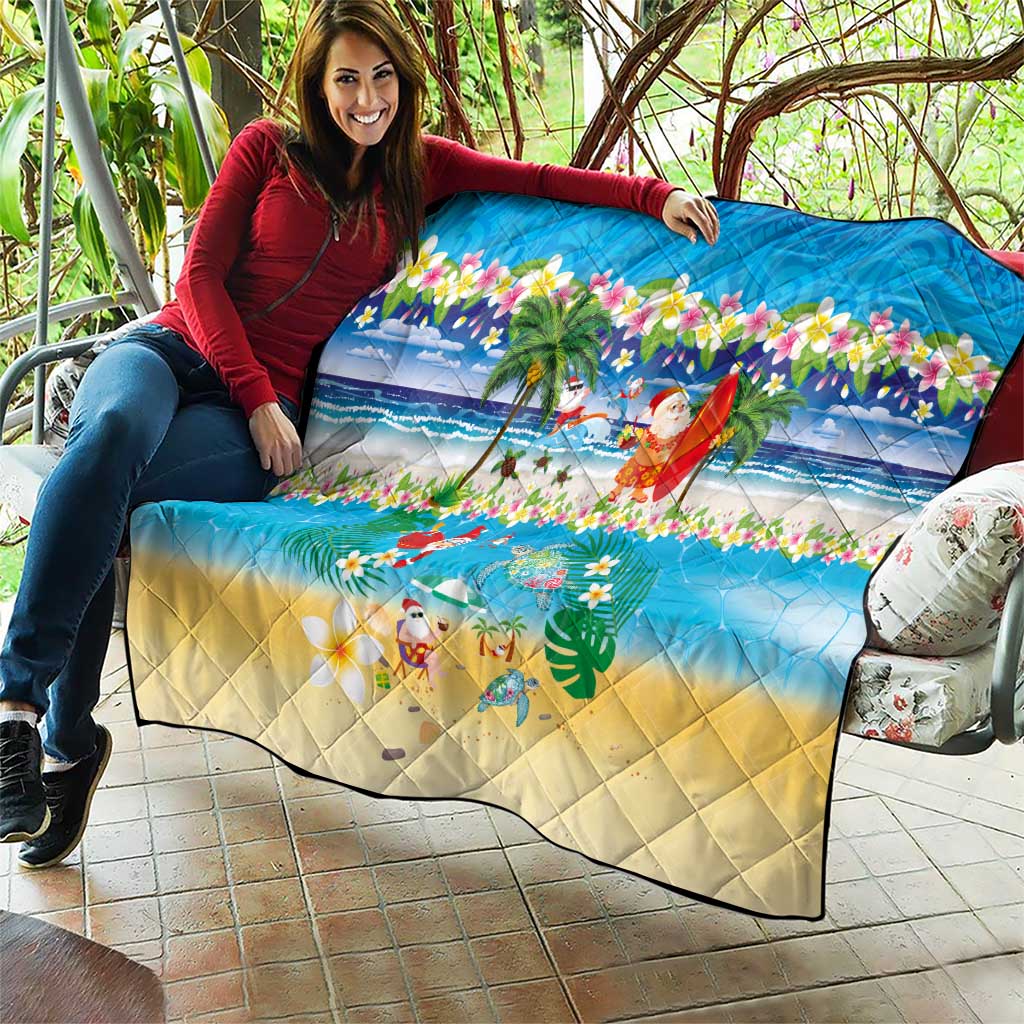 Polynesian Merry Christmas Quilt Funny Santa Beach Tropical Plant and Turtle - Polynesian Pride