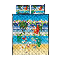 Polynesian Merry Christmas Quilt Bed Set Funny Santa Beach Tropical Plant and Turtle - Polynesian Pride