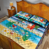 Polynesian Merry Christmas Quilt Bed Set Funny Santa Beach Tropical Plant and Turtle - Polynesian Pride