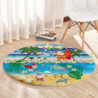 Polynesian Merry Christmas Round Carpet Funny Santa Beach Tropical Plant and Turtle - Polynesian Pride