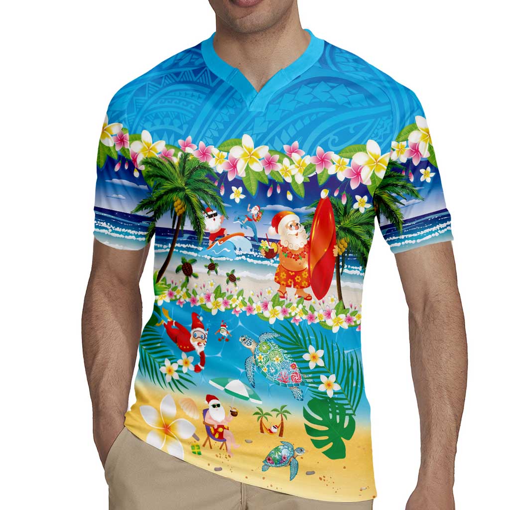 Polynesian Merry Christmas Rugby Jersey Funny Santa Beach Tropical Plant and Turtle - Polynesian Pride