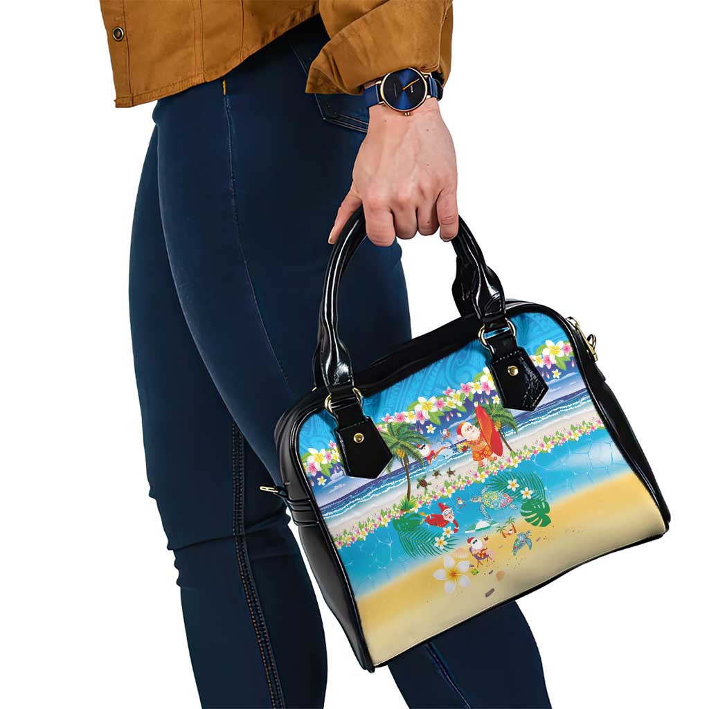 Polynesian Merry Christmas Shoulder Handbag Funny Santa Beach Tropical Plant and Turtle - Polynesian Pride