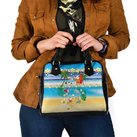Polynesian Merry Christmas Shoulder Handbag Funny Santa Beach Tropical Plant and Turtle - Polynesian Pride