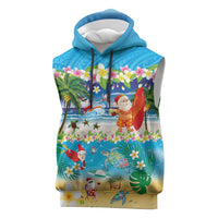Polynesian Merry Christmas Sleeveless Hoodie Funny Santa Beach Tropical Plant and Turtle - Polynesian Pride