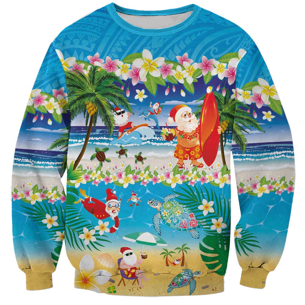 Polynesian Merry Christmas Sweatshirt Funny Santa Beach Tropical Plant and Turtle - Polynesian Pride