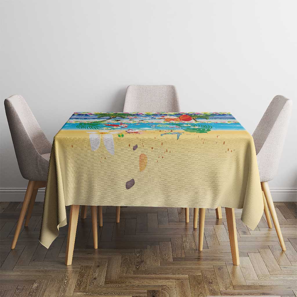 Polynesian Merry Christmas Tablecloth Funny Santa Beach Tropical Plant and Turtle - Polynesian Pride