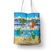 Polynesian Merry Christmas Tote Bag Funny Santa Beach Tropical Plant and Turtle - Polynesian Pride