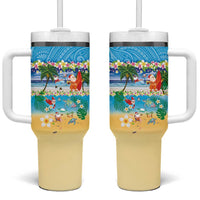Polynesian Merry Christmas Tumbler With Handle Funny Santa Beach Tropical Plant and Turtle - Polynesian Pride