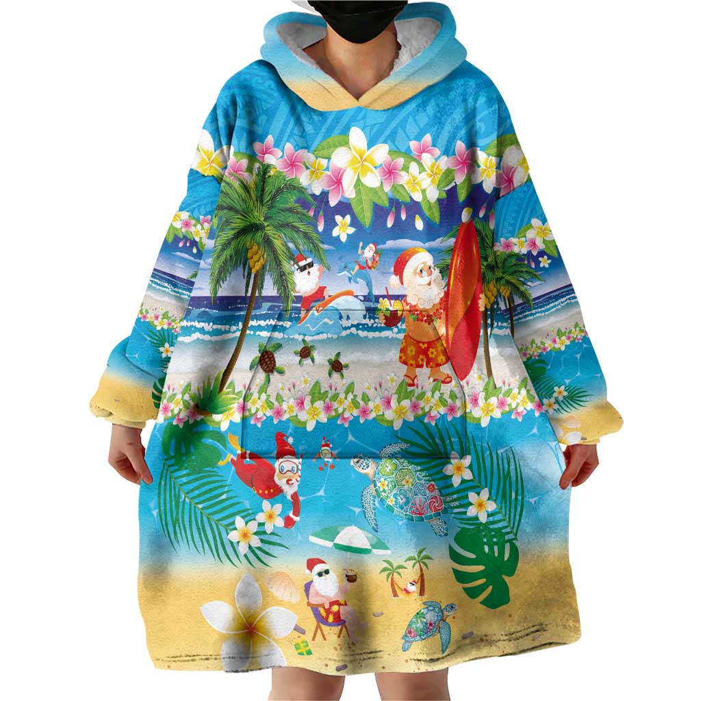 Polynesian Merry Christmas Wearable Blanket Hoodie Funny Santa Beach Tropical Plant and Turtle - Polynesian Pride