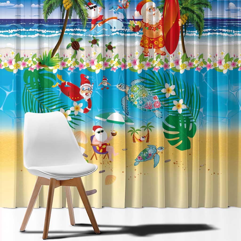 Polynesian Merry Christmas Window Curtain Funny Santa Beach Tropical Plant and Turtle - Polynesian Pride