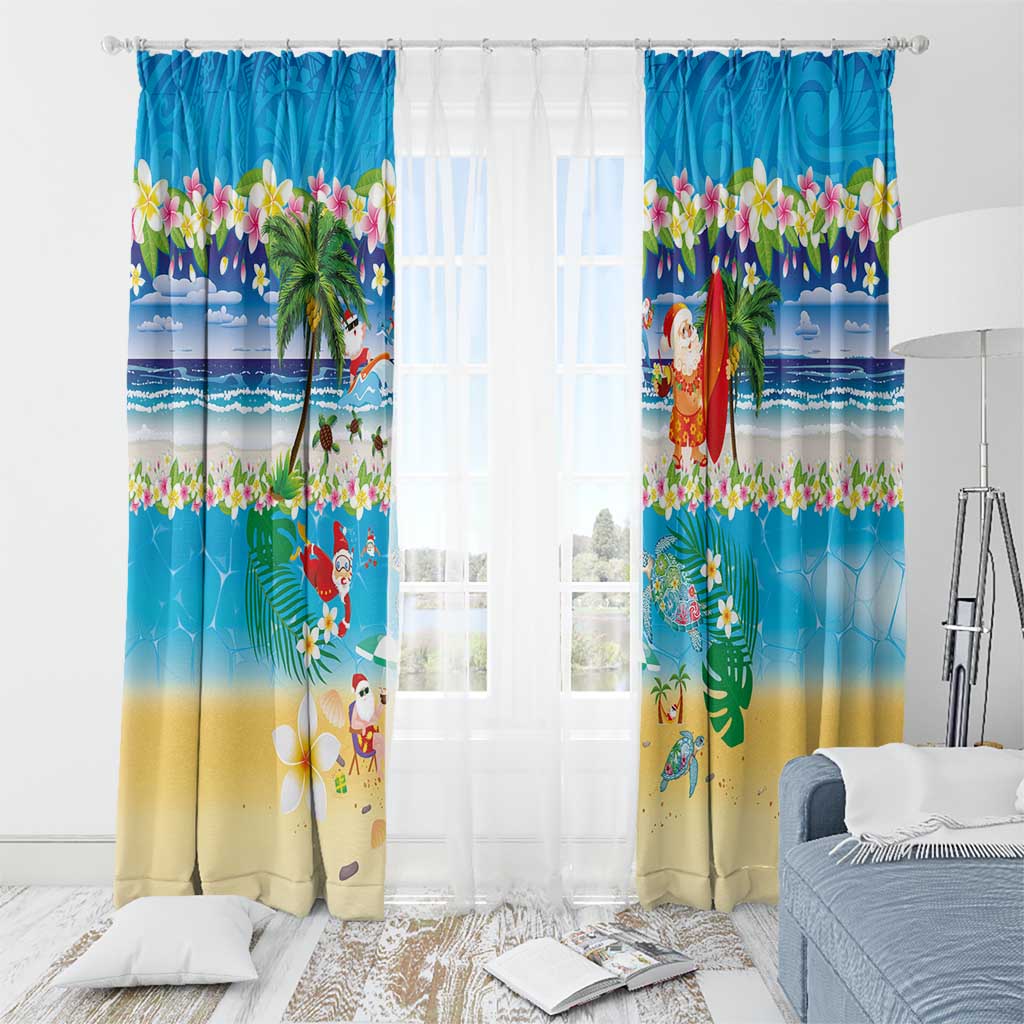 Polynesian Merry Christmas Window Curtain Funny Santa Beach Tropical Plant and Turtle - Polynesian Pride