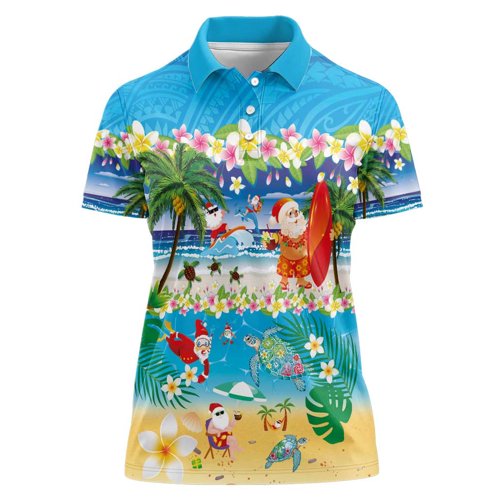 Polynesian Merry Christmas Women Polo Shirt Funny Santa Beach Tropical Plant and Turtle - Polynesian Pride