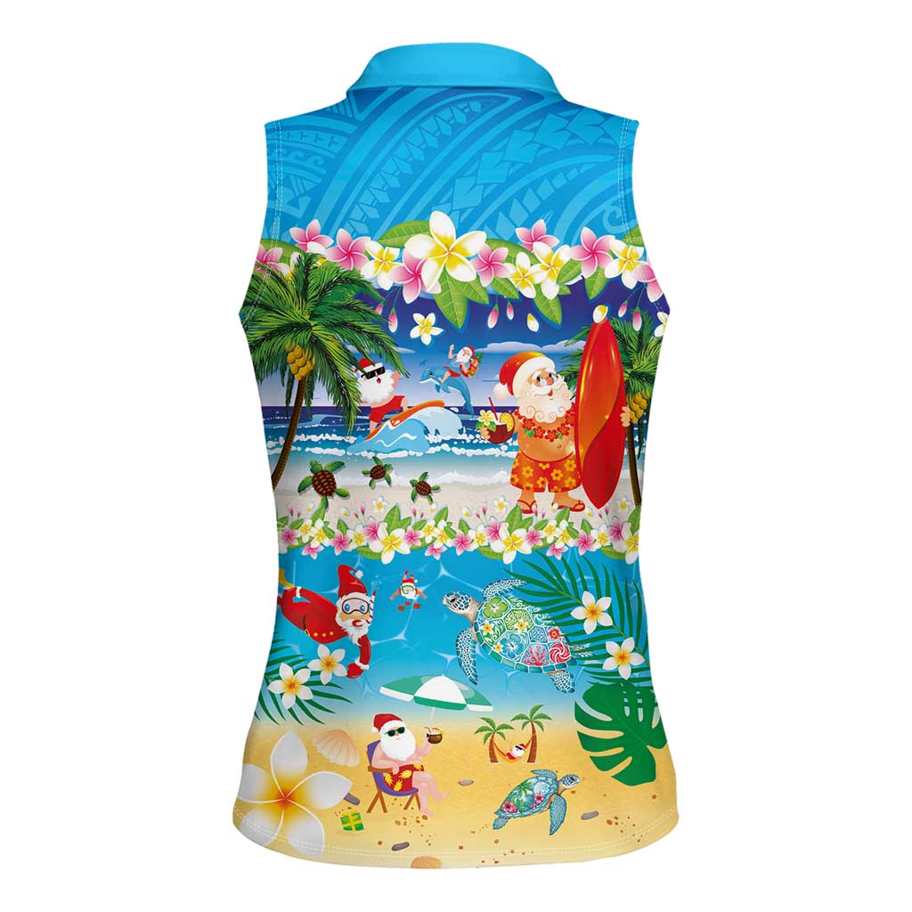 Polynesian Merry Christmas Women Sleeveless Polo Shirt Funny Santa Beach Tropical Plant and Turtle - Polynesian Pride