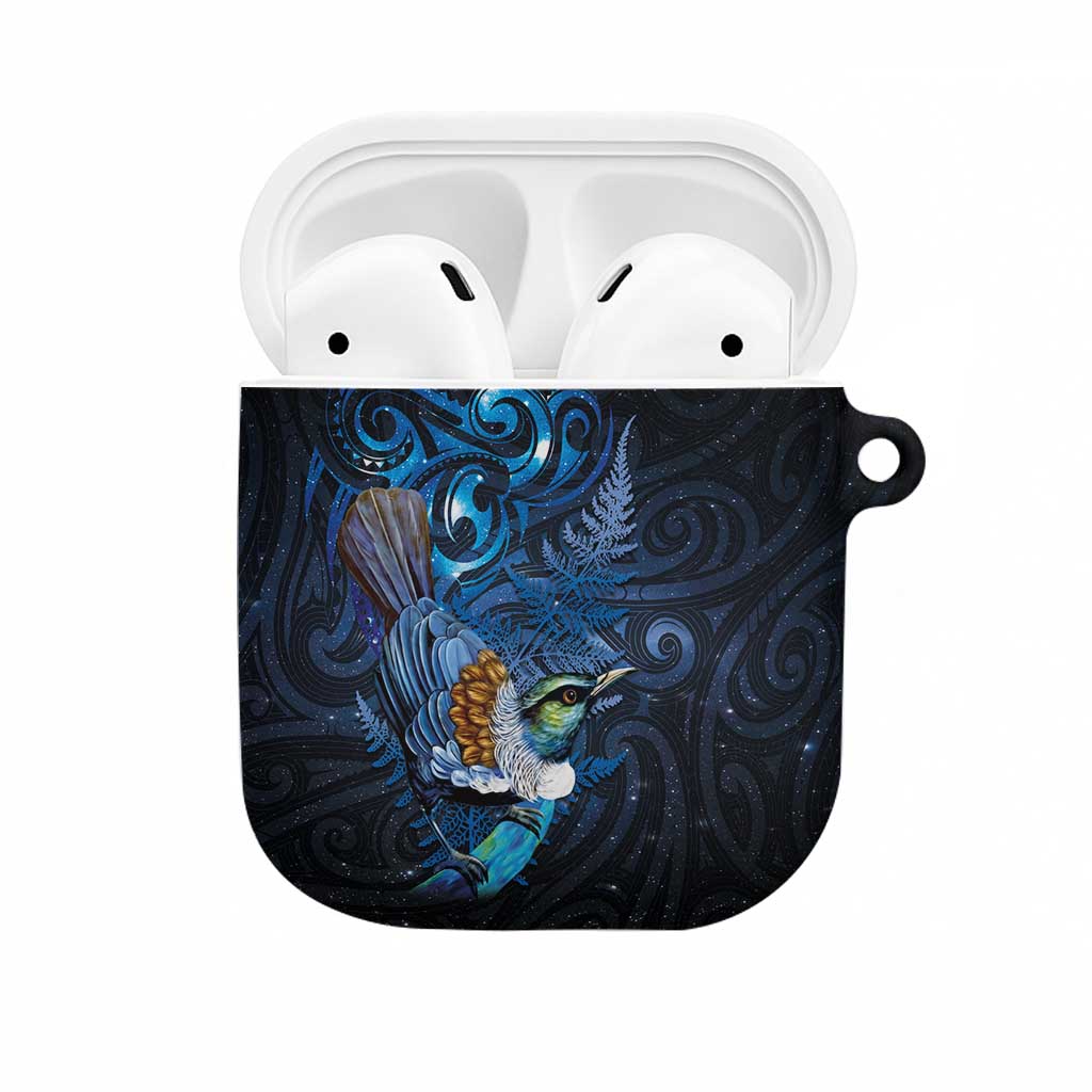 Aotearoa Matariki AirPods Case Maori Tribal with Silver Fern and Tui Bird Galaxy Style - Polynesian Pride