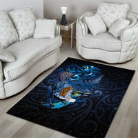 Aotearoa Matariki Area Rug Maori Tribal with Silver Fern and Tui Bird Galaxy Style - Polynesian Pride