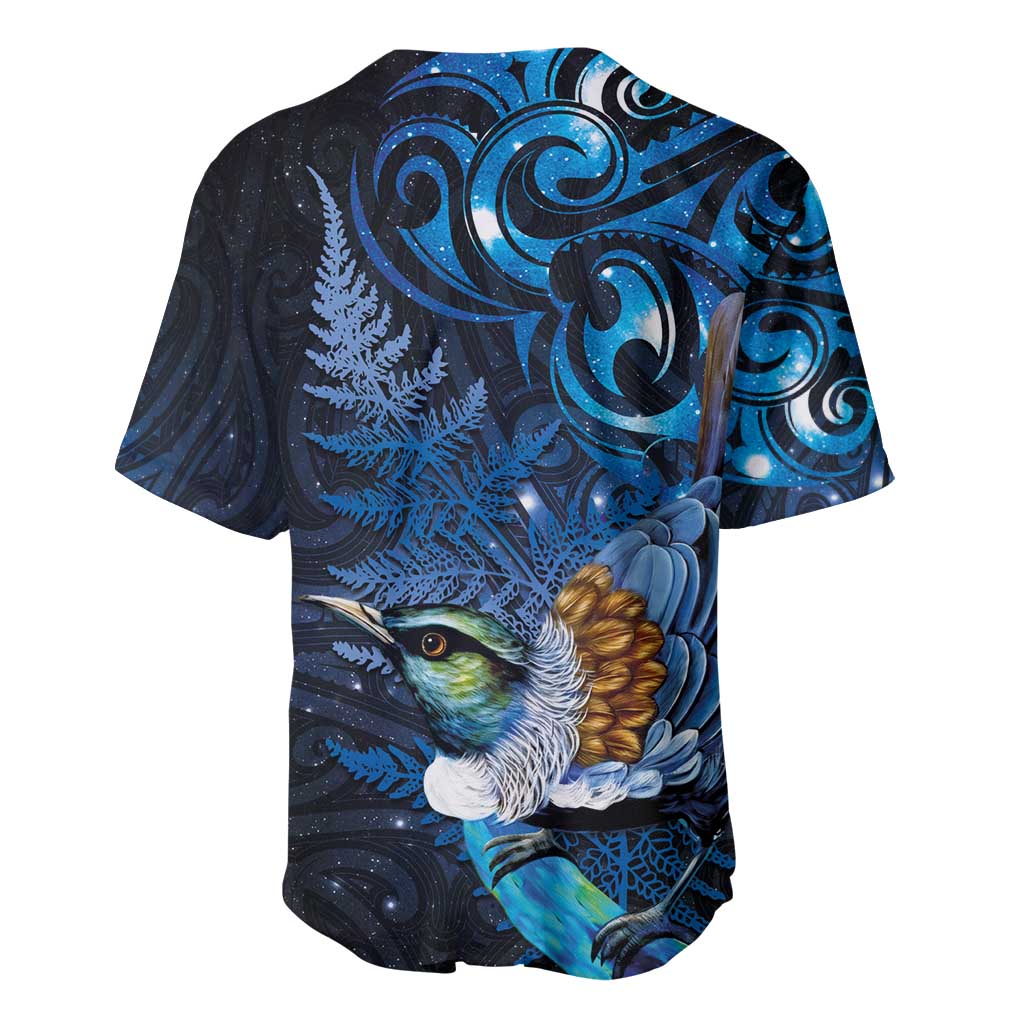 Aotearoa Matariki Baseball Jersey Maori Tribal with Silver Fern and Tui Bird Galaxy Style - Polynesian Pride