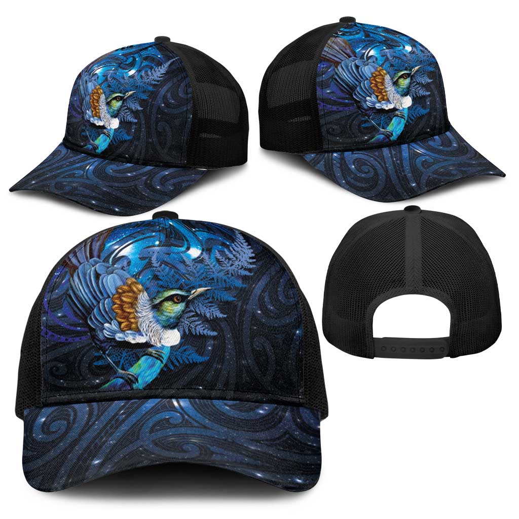 Aotearoa Matariki Baseball Net Cap Maori Tribal with Silver Fern and Tui Bird Galaxy Style - Polynesian Pride