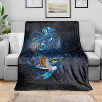 Aotearoa Matariki Blanket Maori Tribal with Silver Fern and Tui Bird Galaxy Style - Polynesian Pride