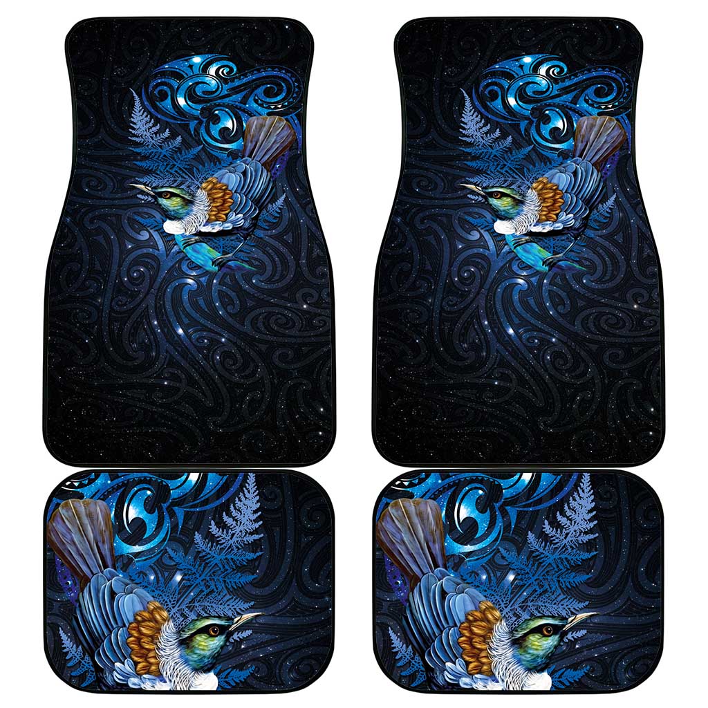 Aotearoa Matariki Car Mats Maori Tribal with Silver Fern and Tui Bird Galaxy Style - Polynesian Pride
