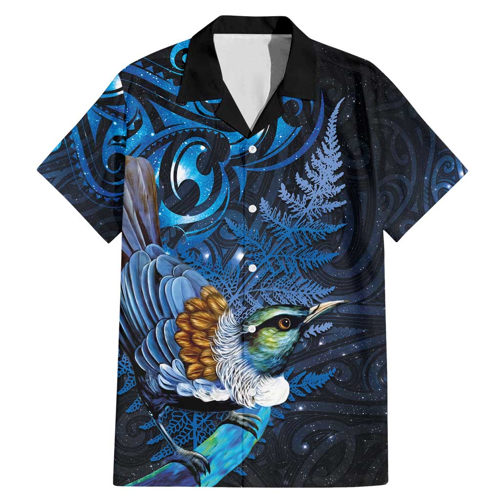 Aotearoa Matariki Family Matching Mermaid Dress and Hawaiian Shirt Maori Tribal with Silver Fern and Tui Bird Galaxy Style - Polynesian Pride