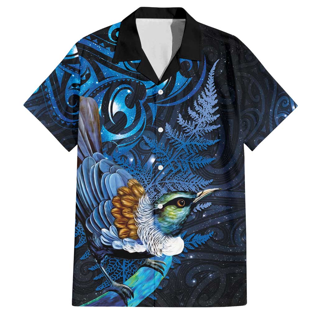 Aotearoa Matariki Family Matching Off Shoulder Maxi Dress and Hawaiian Shirt Maori Tribal with Silver Fern and Tui Bird Galaxy Style - Polynesian Pride