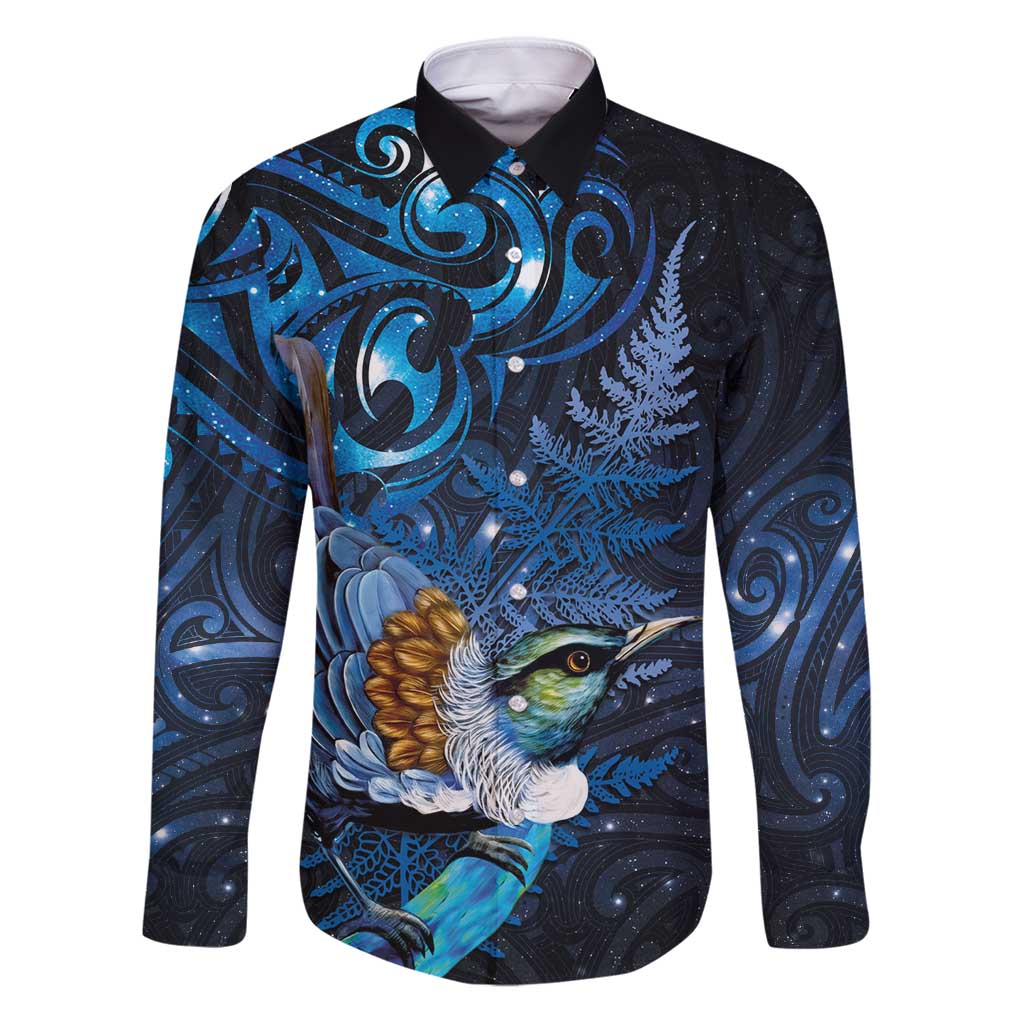 Aotearoa Matariki Family Matching Puletasi and Hawaiian Shirt Maori Tribal with Silver Fern and Tui Bird Galaxy Style - Polynesian Pride