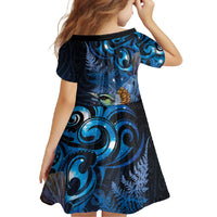 Aotearoa Matariki Family Matching Short Sleeve Bodycon Dress and Hawaiian Shirt Maori Tribal with Silver Fern and Tui Bird Galaxy Style - Polynesian Pride