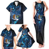 Aotearoa Matariki Family Matching Tank Maxi Dress and Hawaiian Shirt Maori Tribal with Silver Fern and Tui Bird Galaxy Style - Polynesian Pride