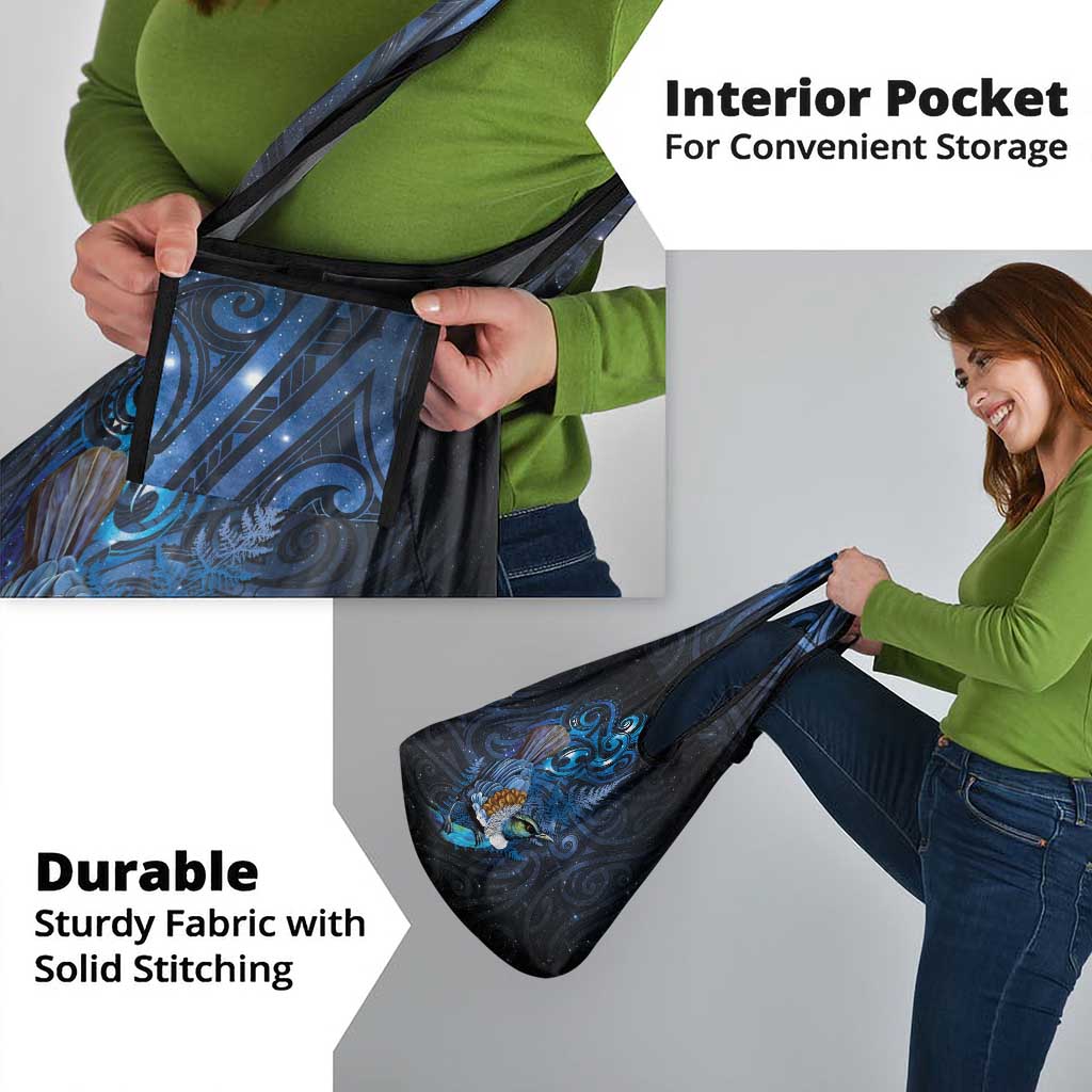 Aotearoa Matariki Grocery Bag Maori Tribal with Silver Fern and Tui Bird Galaxy Style - Polynesian Pride