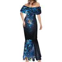 Aotearoa Matariki Mermaid Dress Maori Tribal with Silver Fern and Tui Bird Galaxy Style - Polynesian Pride