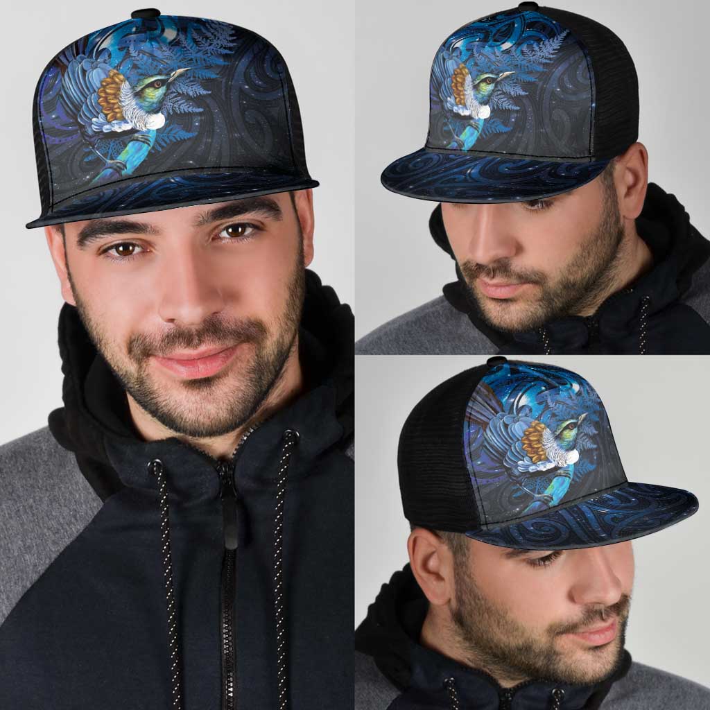 Aotearoa Matariki Mesh Trucker Cap Maori Tribal with Silver Fern and Tui Bird Galaxy Style - Polynesian Pride